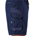 Close-up of navy FXD Men's WS-7 Work Shorts (FX02306022) showing pocket detail an FXD logo patch.