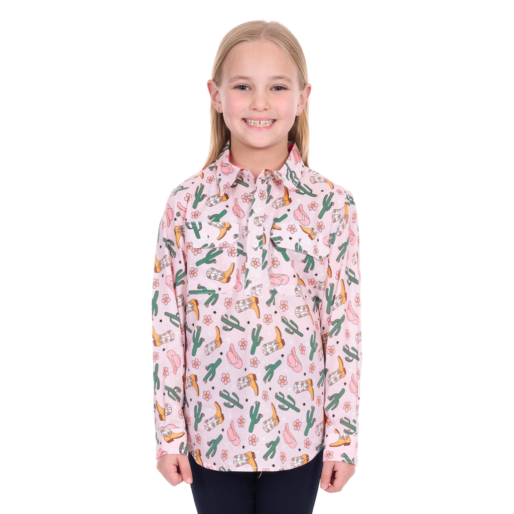 Hard Slog Childrens Cleo Half Button L/S Shirt (H6W7101170) Pink