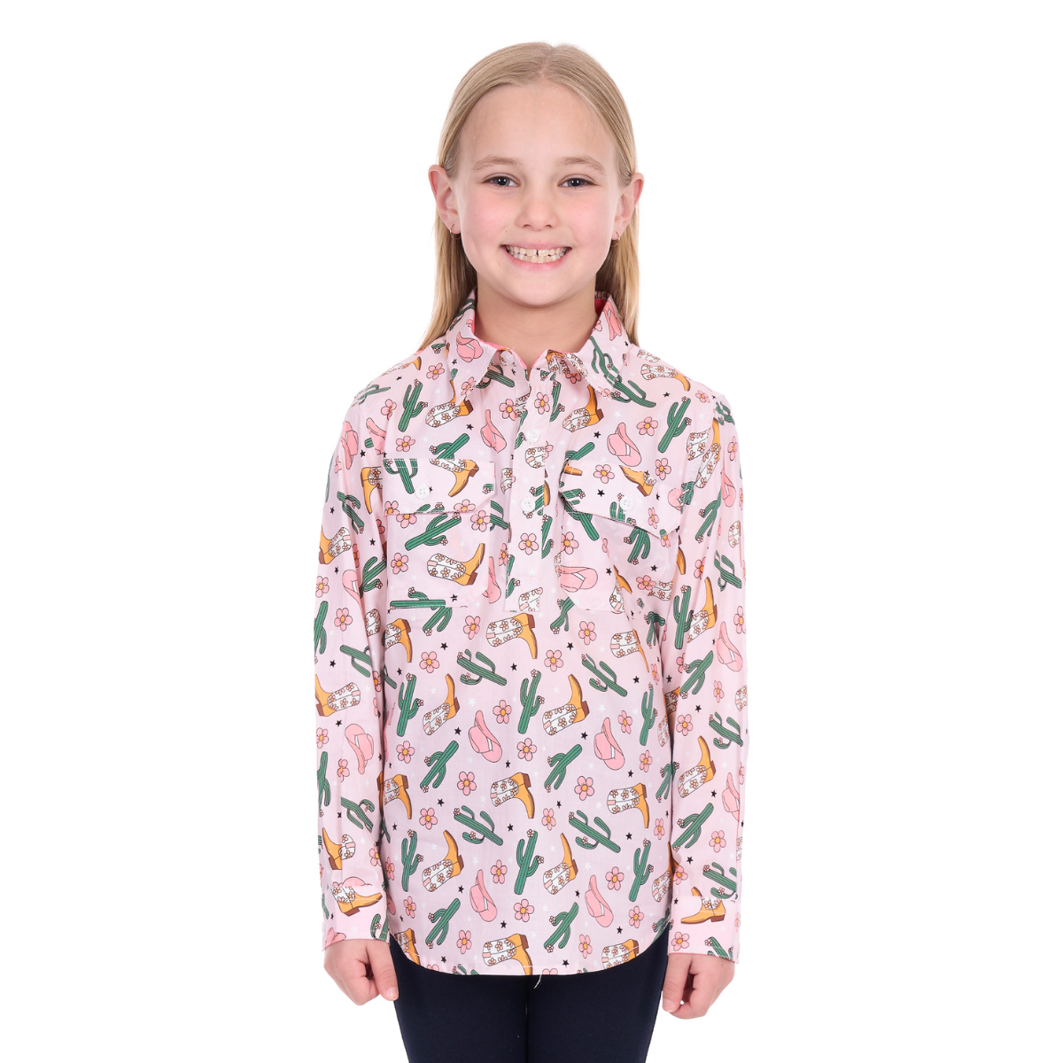 Hard Slog Childrens Cleo Half Button L/S Shirt (H6W7101170) Pink