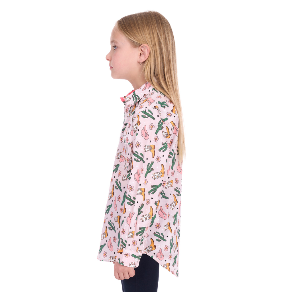 Hard Slog Childrens Cleo Half Button L/S Shirt (H6W7101170) Pink