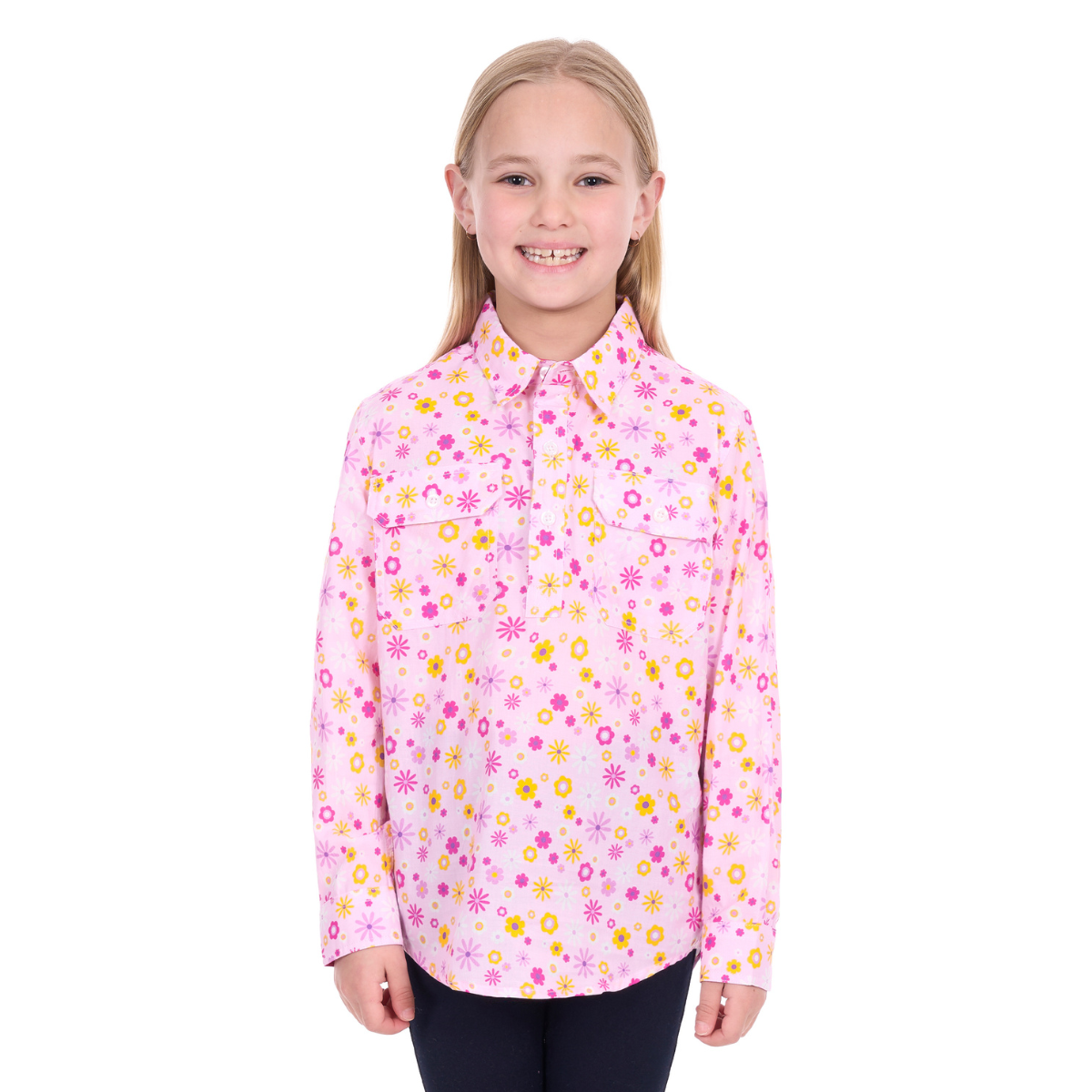 Hard Slog Childrens Daisy Half Button L/S Shirt (H6W7101167) Pink
