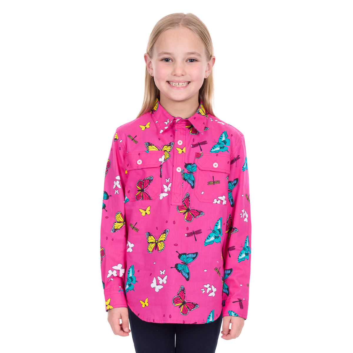 Hard Slog Childrens Giselle Half Button L/S Shirt (H6W7101169) Hot Pink