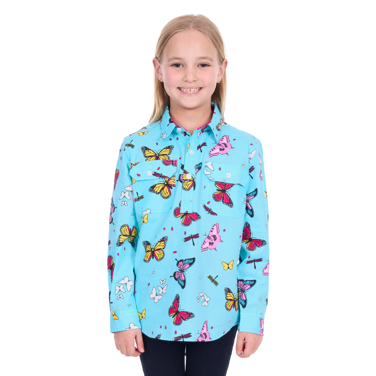 Hard Slog Childrens Iva Half Button L/S Shirt (H6W7101165) Blue