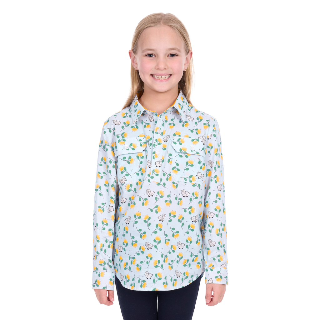 Hard Slog Childrens Suzie Half Button L/S Shirt (H6W7101166) Light Blue