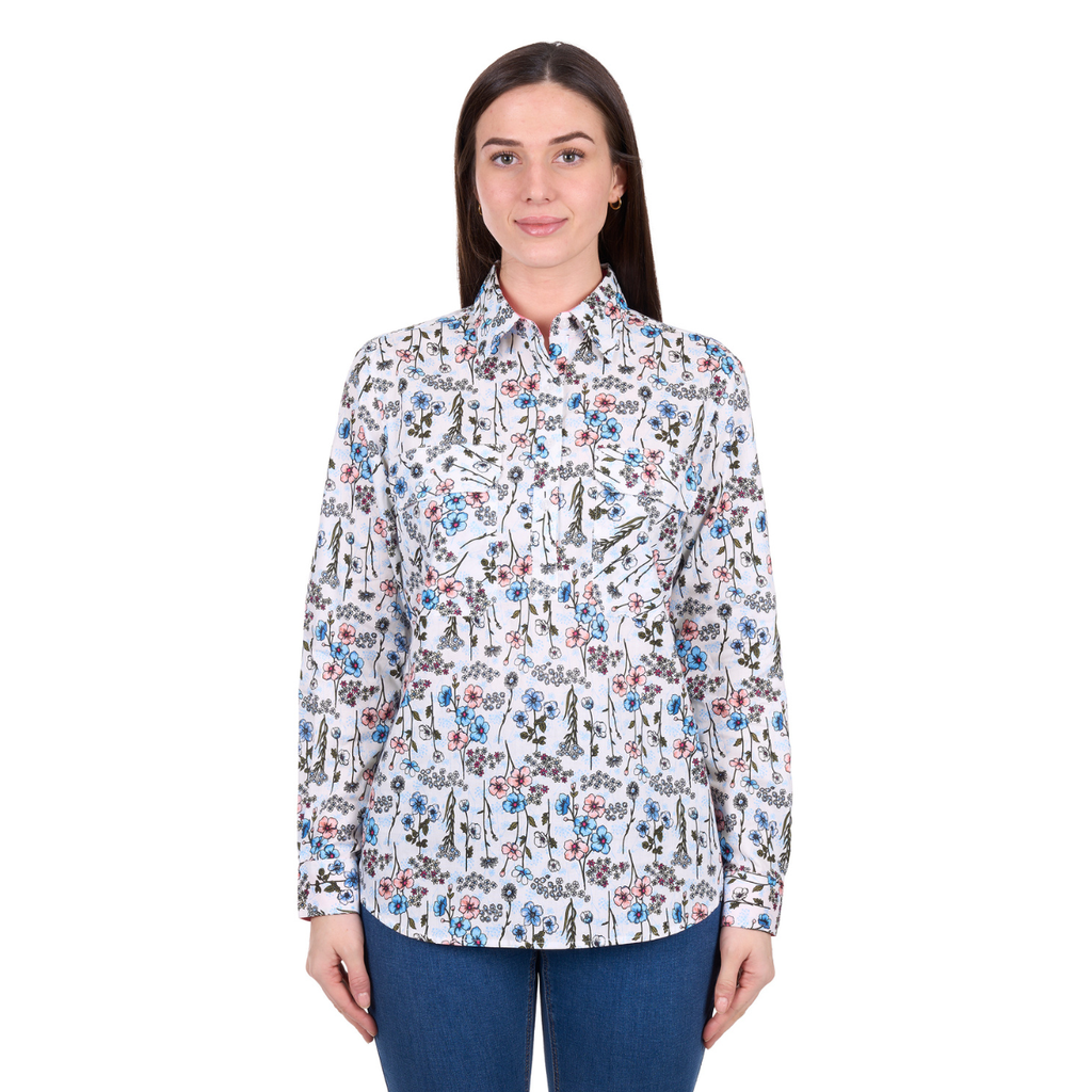 Hard Slog Womens Alice Half Button L/S Shirt (H6W2101174) Blue