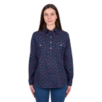 Hard Slog Womens Cherry Half Button L/S Shirt (H6W2101175) Dark Navy