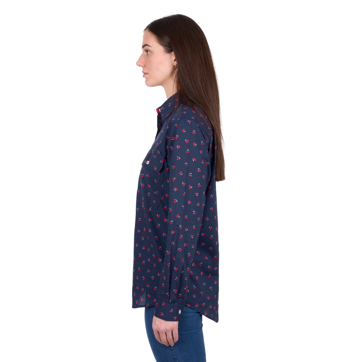 Hard Slog Womens Cherry Half Button L/S Shirt (H6W2101175) Dark Navy
