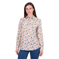 A woman with straight brown hair wears the Hard Slog Womens Cleo Half Button L/S Shirt (H6W2101170) in pink, paired with blue jeans, standing against a white background.