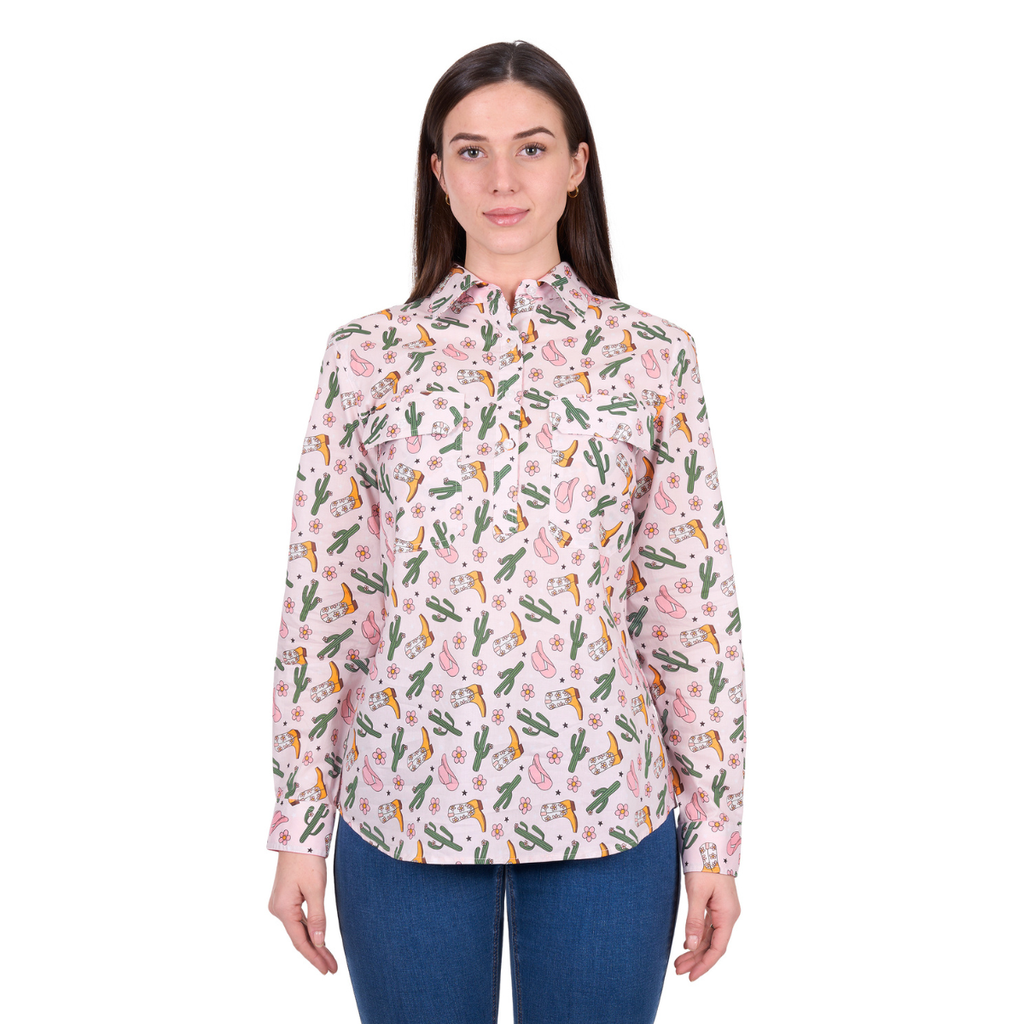 Hard Slog Womens Cleo Half Button L/S Shirt (H6W2101170) Pink