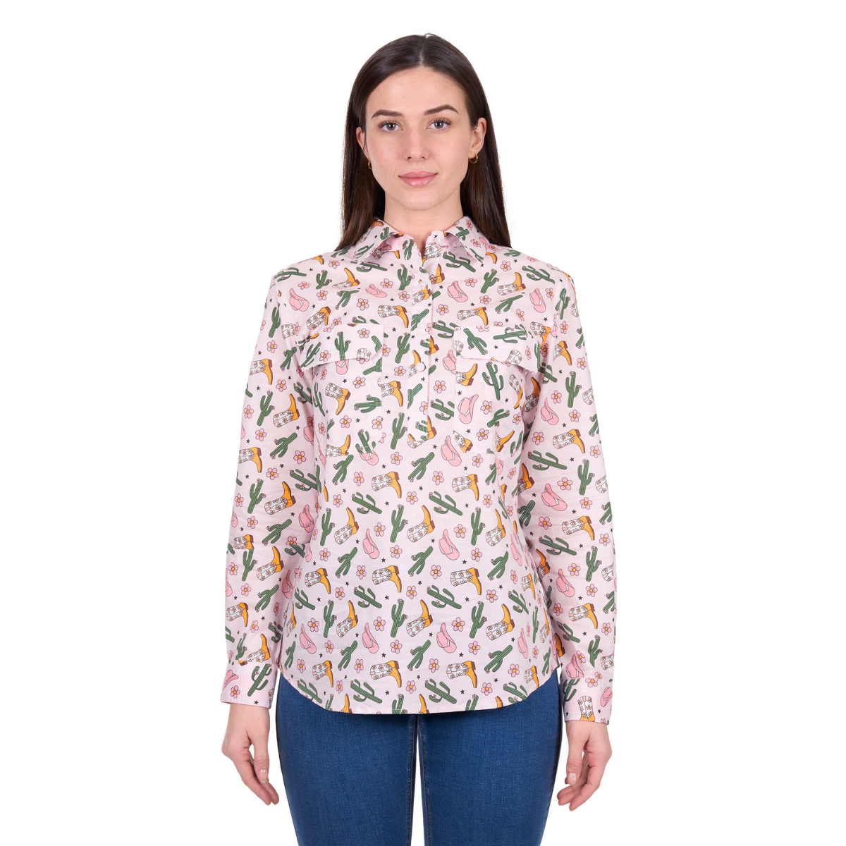 Hard Slog Womens Cleo Half Button L/S Shirt (H6W2101170) Pink