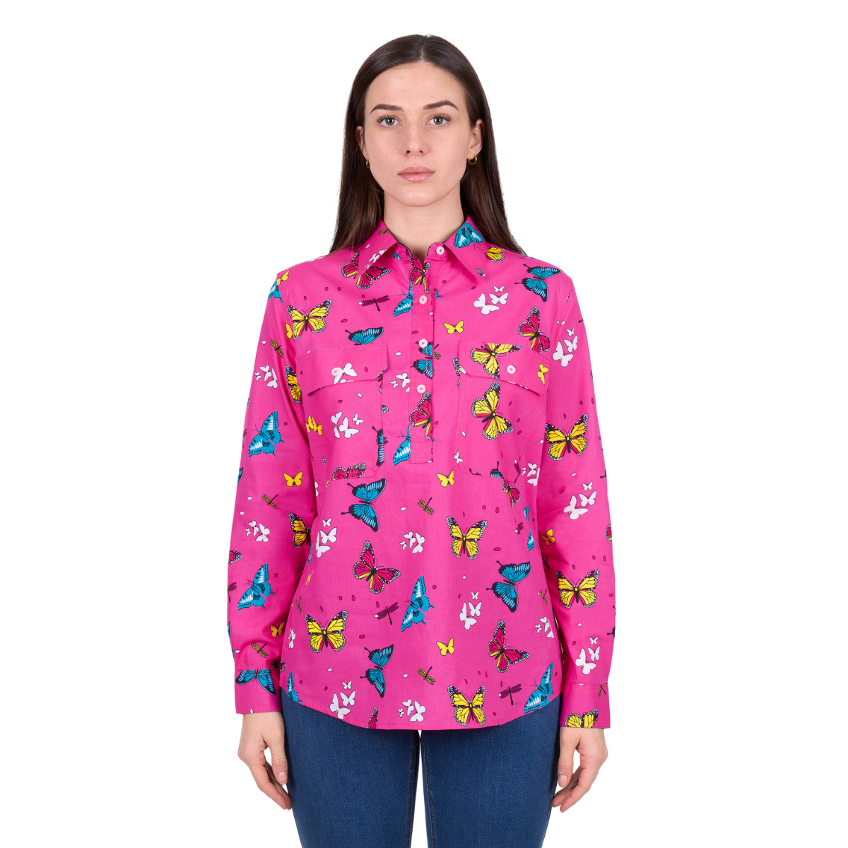 Hard Slog Womens Gizelle Half Button L/S Shirt (H6W2101169) Hot Pink