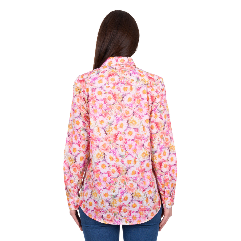 Hard Slog Womens Samira Half Button L/S Shirt (H6W2101173) Pink/Yellow