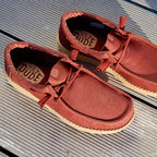 Hey Dude Mens Wally Stretch Canvas Slip On Shoes (40700-7BH) Burnt Red/Boulder Tan