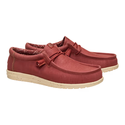 Hey Dude Mens Wally Stretch Canvas Slip On Shoes (40700-7BH) Burnt Red/Boulder Tan