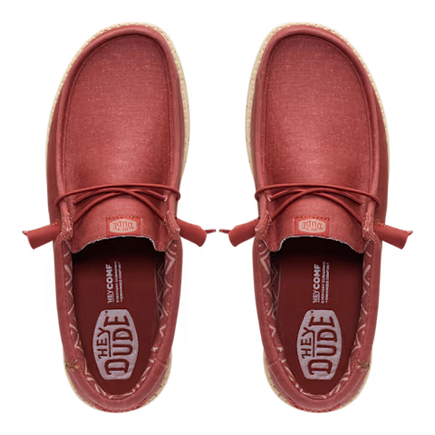 Hey Dude Mens Wally Stretch Canvas Slip On Shoes (40700-7BH) Burnt Red/Boulder Tan