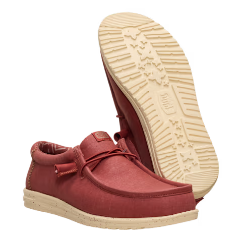 Hey Dude Mens Wally Stretch Canvas Slip On Shoes (40700-7BH) Burnt Red/Boulder Tan