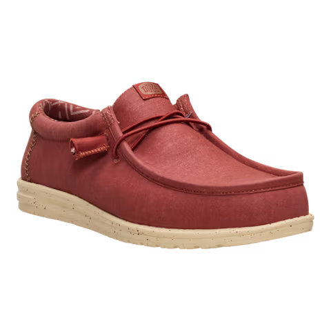 Hey Dude Mens Wally Stretch Canvas Slip On Shoes (40700-7BH) Burnt Red/Boulder Tan