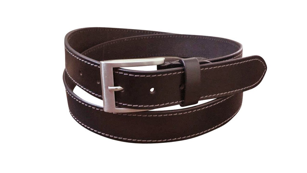 Jacaru Stitched 35mm Leather Belt (6015) Brown 38"
