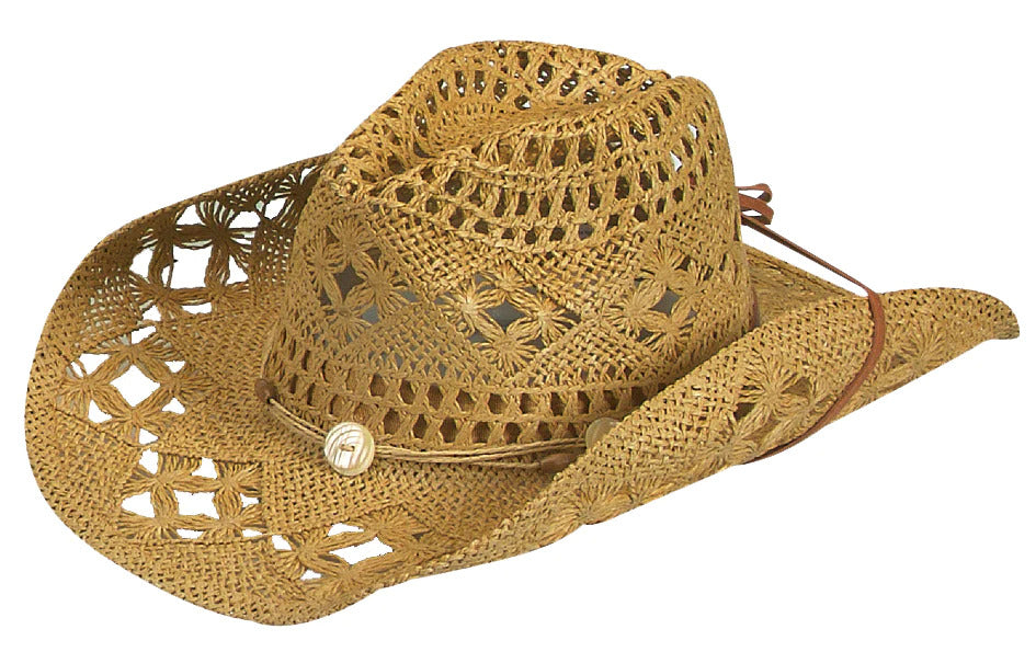 Jacaru Cowboy Hat with Button & Beads (1566) Natural OSFM