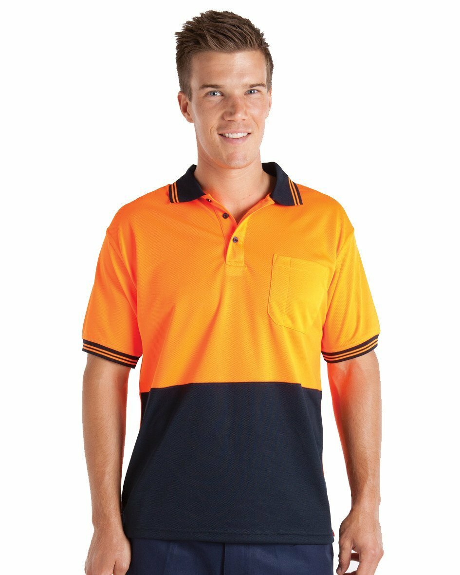 JB's Mens Hi Vis Traditional S/S Polo (6HVPS) Orange/Navy 3XL [GD]