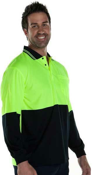 JB's Mens Hi Vis Traditional L/S Polo (6HVPL) Lime/Navy XS [GD]