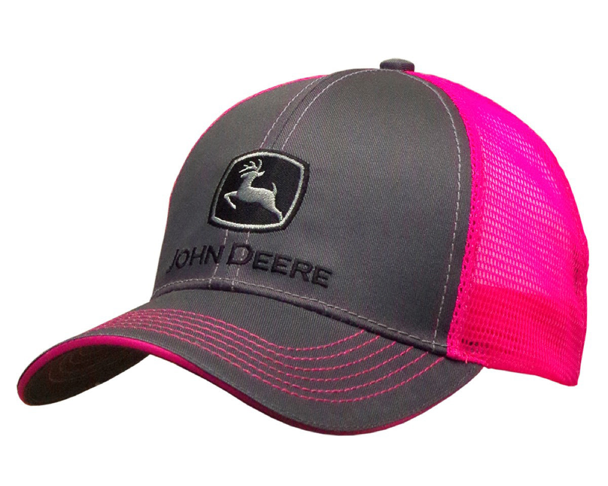 John Deere Unisex JD Logo Mesh Back Neon Cap (23080418CH00) Charcoal/Pink OSFM
