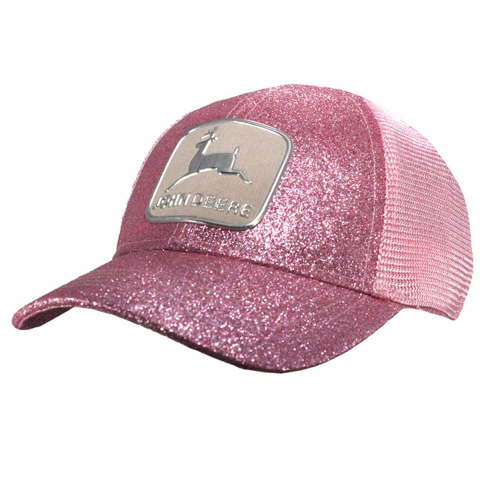 John Deere Unisex LP82705-JD Vintage Logo Patch Glitter Mesh Trucker Cap-Pink (J25E-02XB-JDR-7J9) Pink OSFM