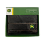 John Deere Mens Trademark Logo Antique Leather Stitched Bi-Fold Wallet (4090000-200) Brown