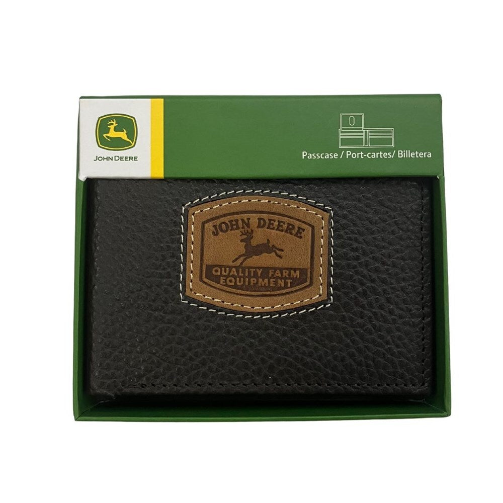 John Deere Mens Historic Trademark Patch Pebble Grain Leather Bi-Fold Wallet (4054000-200) Brown