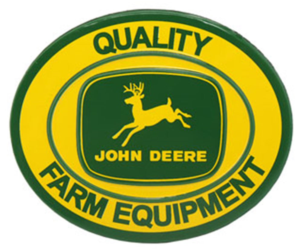 John Deere Quality Farm Equipment Oval Embossed Metal Magnet 7.6cm W x 6.35cm H (90180679-S)