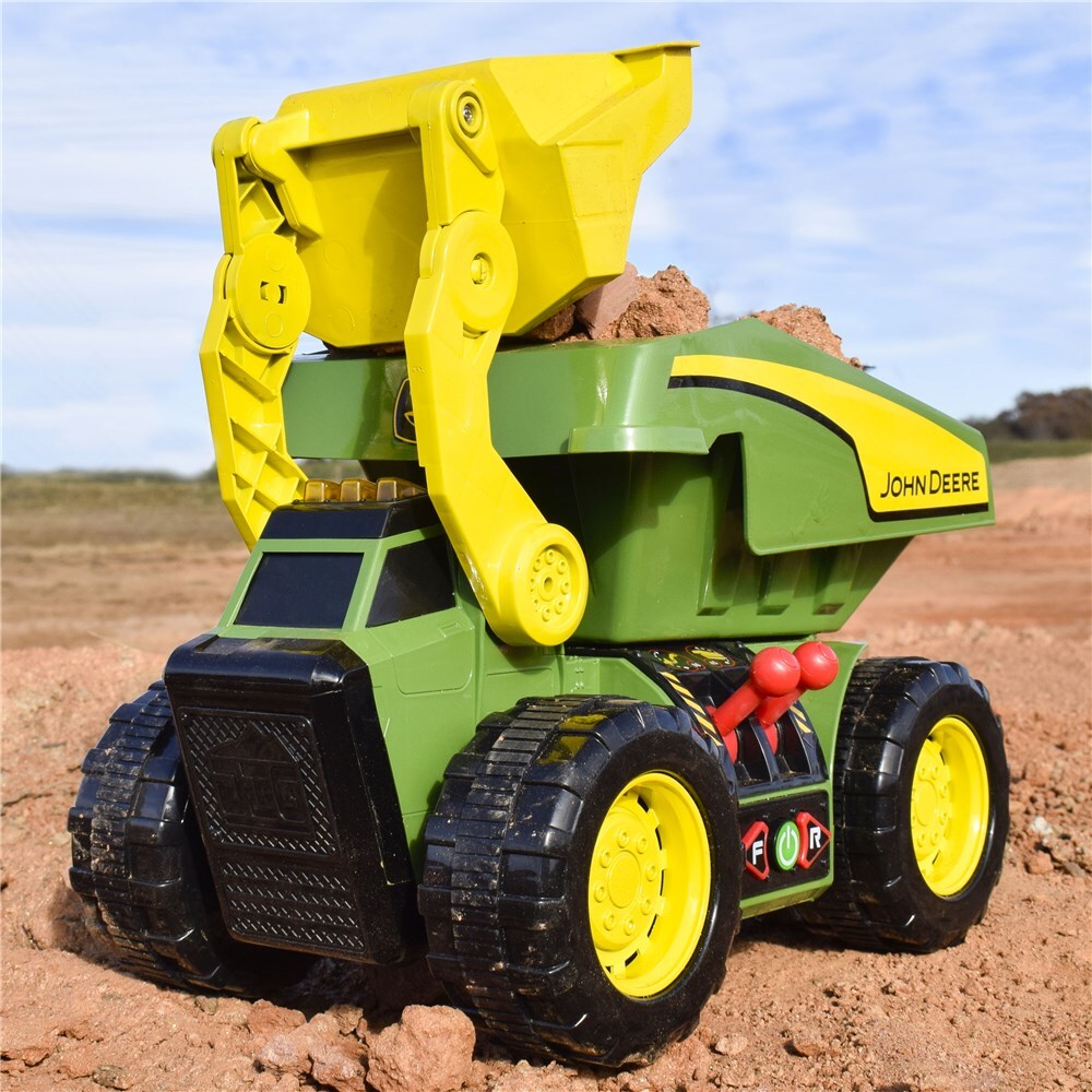 John Deere 2-n-1 Dig Rig Dump Truck & Front End Loader with Lights, Sounds & Motorized Drive (470273)