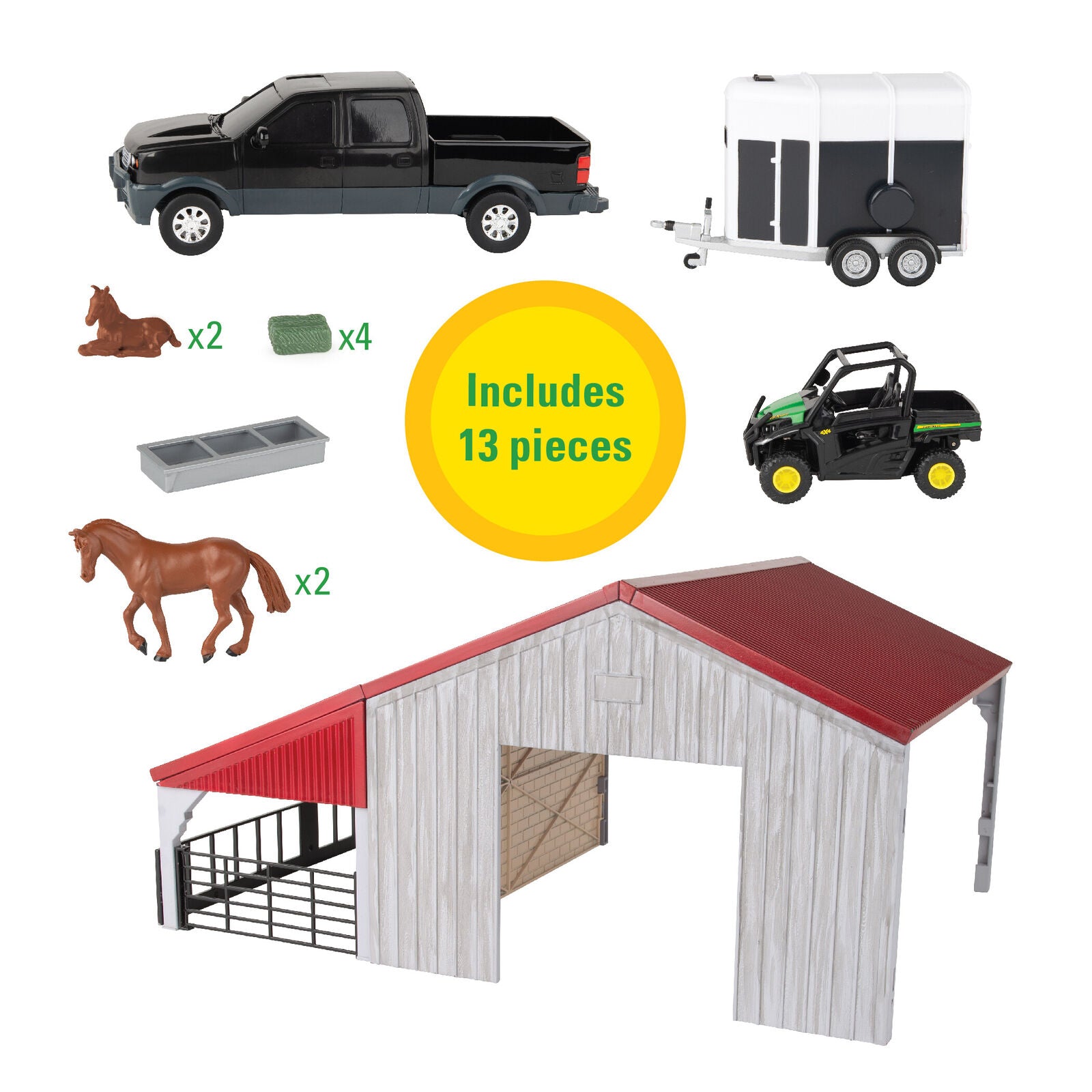 John Deere Childrens 1:32 Weathered Barn Playset With Horses (47522)