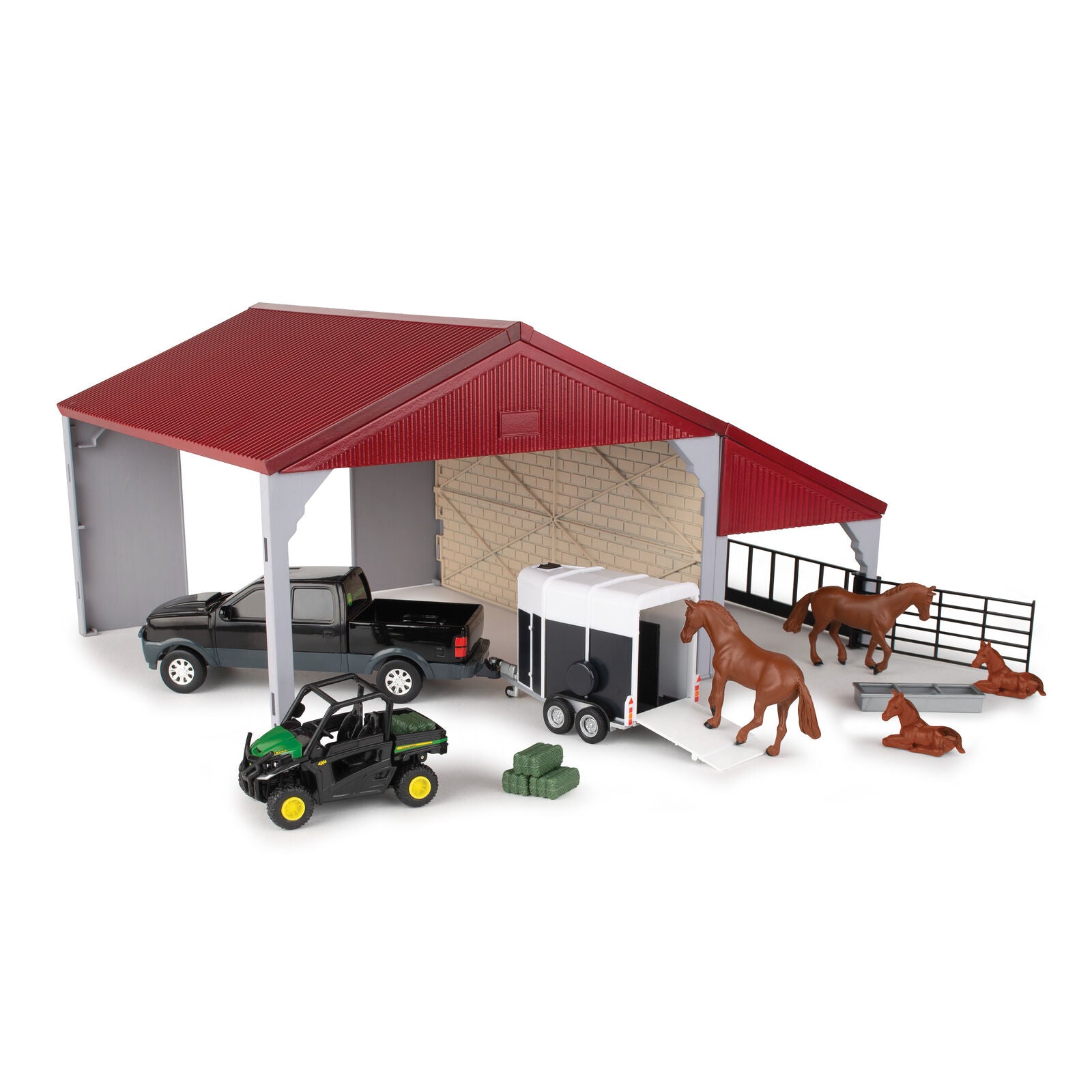 John Deere Childrens 1:32 Weathered Barn Playset With Horses (47522)