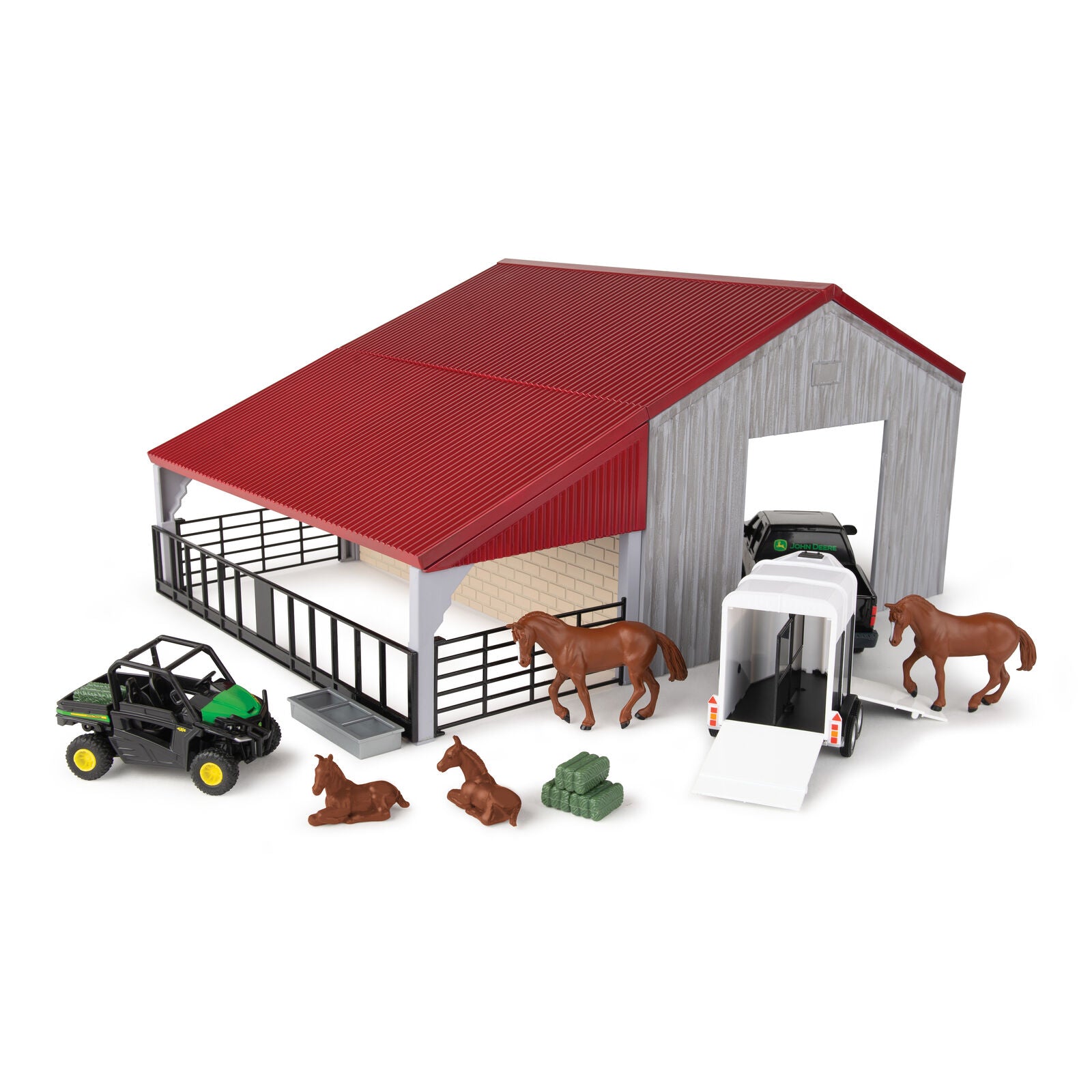 John Deere Childrens 1:32 Weathered Barn Playset With Horses (47522)