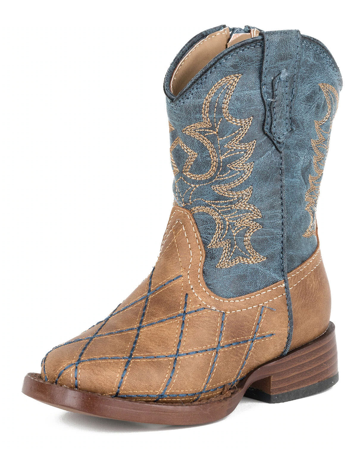 Roper Toddler Cross Cut Western Boots (17900080) Navy/Tan 8