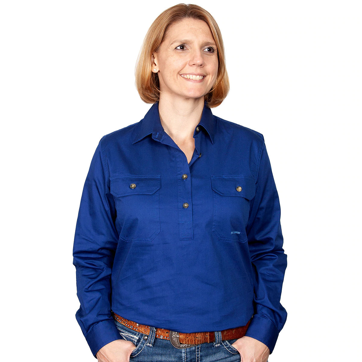 Just Country Womens Jahna Half Button Work Shirt (50505) Cobalt XS/8