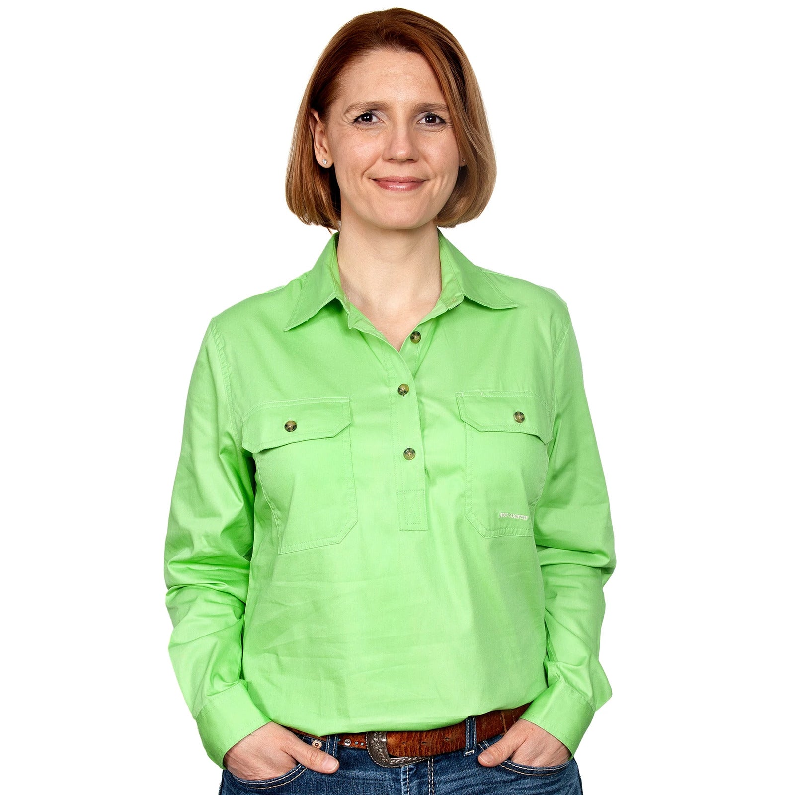 Just Country Womens Jahna Half Button Work Shirt (50505) Lime Green M/12