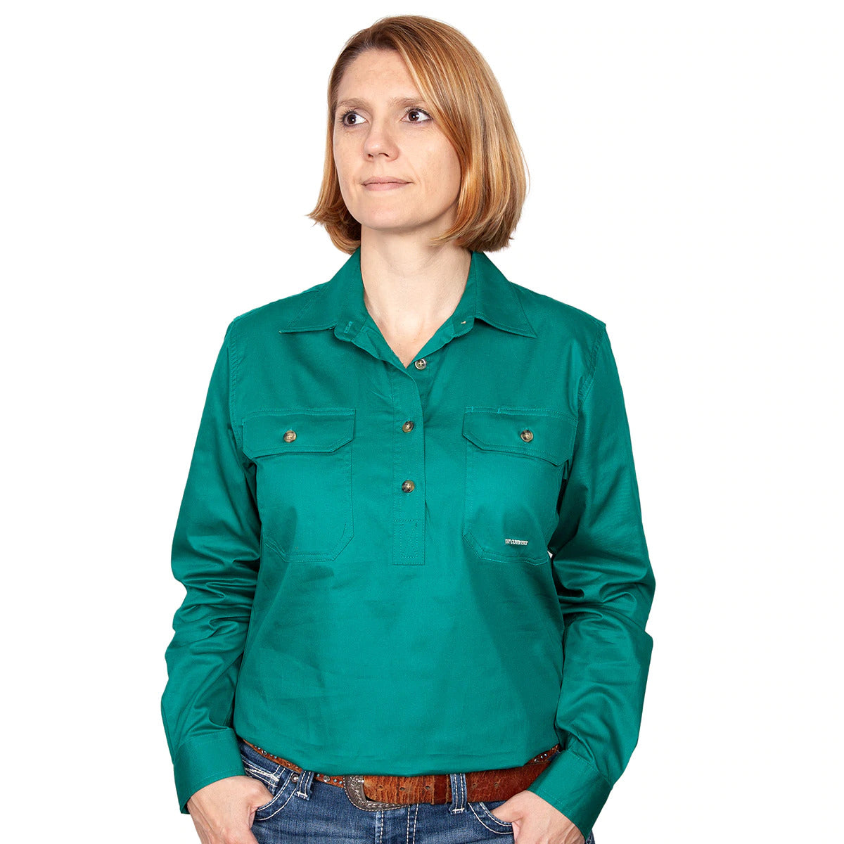 Just Country Womens Jahna Half Button Work Shirt (50505) Dark Green L/14