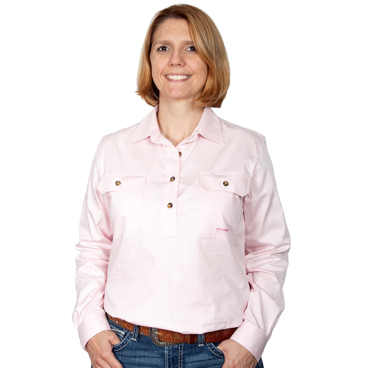 Just Country Womens Jahna Half Button Work Shirt (50505) Pink 2XL/18