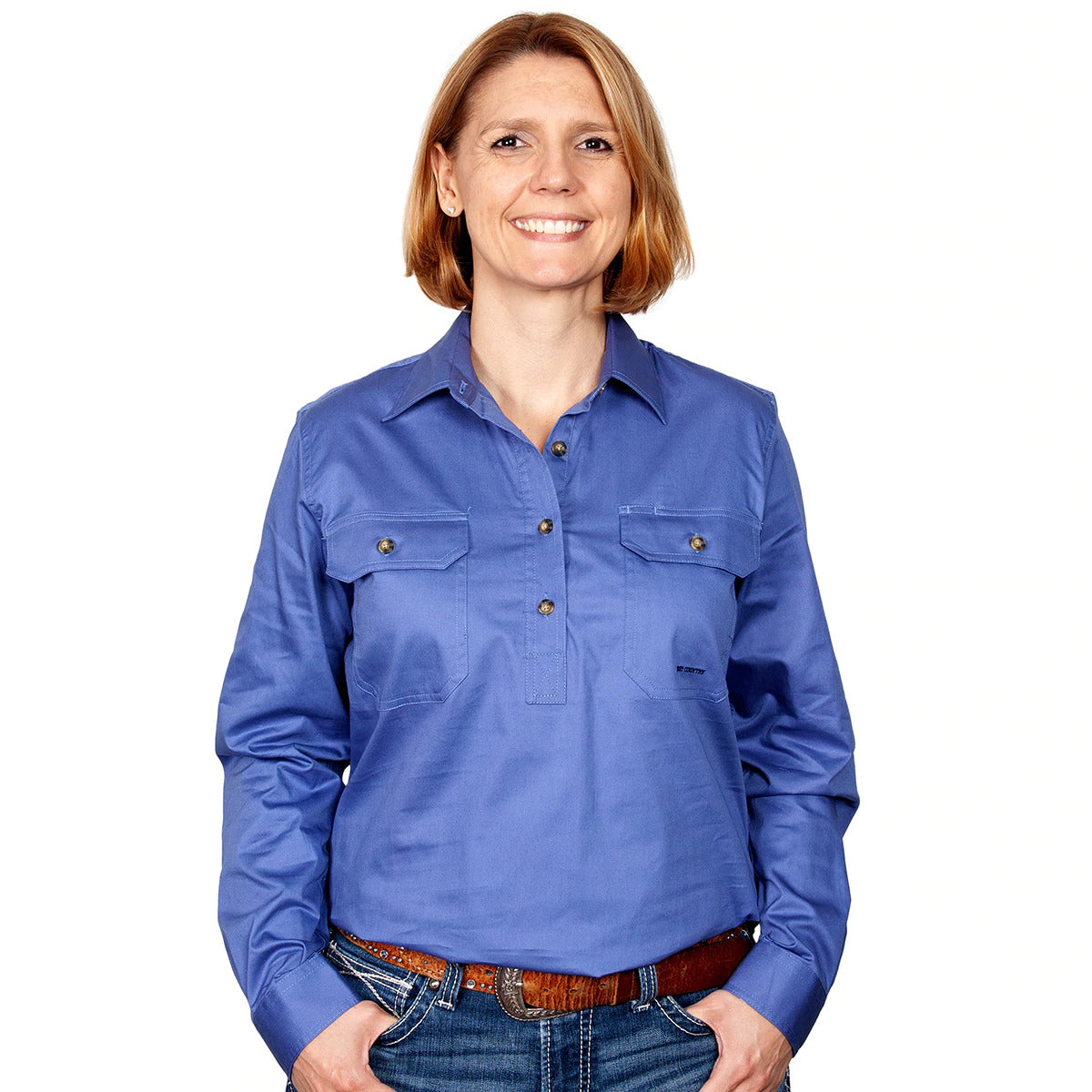 Just Country Womens Jahna Half Button Work Shirt (50505) Blue XL/16