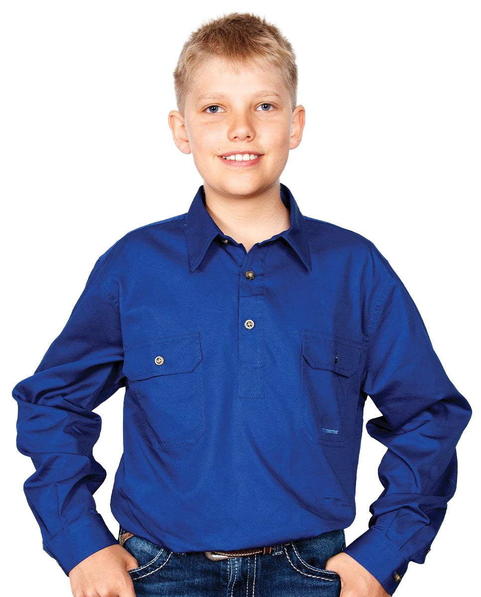 Just Country Boys Lachlan Half Button Work Shirt (30303) Cobalt S/6-7