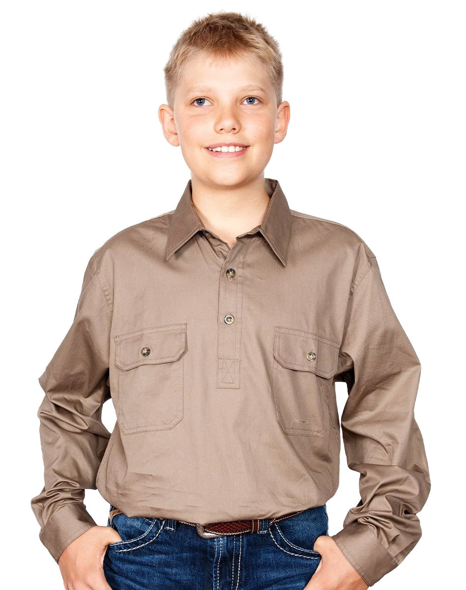 Just Country Boys Lachlan Half Button Work Shirt (30303) Brown S/6-7