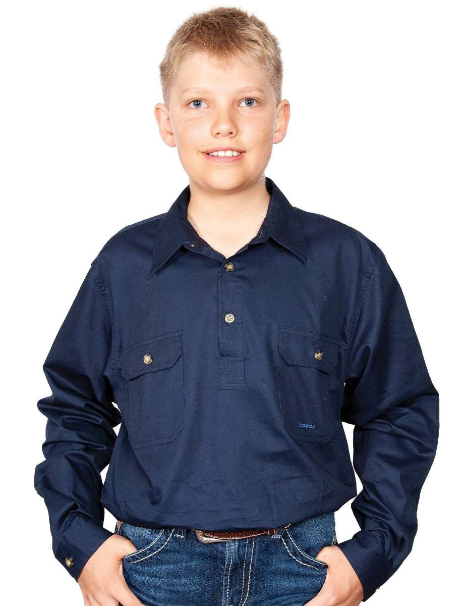 Just Country Boys Lachlan Half Button Work Shirt (30303) Navy S/6-7