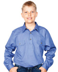 Just Country Boys Lachlan Half Button Work Shirt (30303) Blue XS/4-5