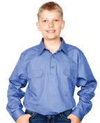 Just Country Boys Lachlan Half Button Work Shirt (30303) Blue XS/4-5