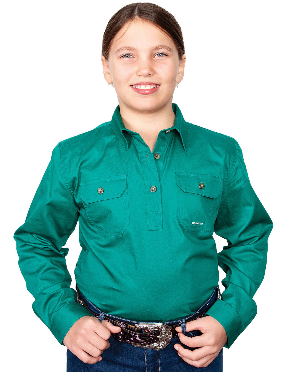 Just Country Girls Kenzie Half Button Work Shirt (60606) Dark Green XS/4-5 [SD]