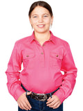 Just Country Girls Kenzie Half Button Work Shirt (60606) Hot Pink S/6-7