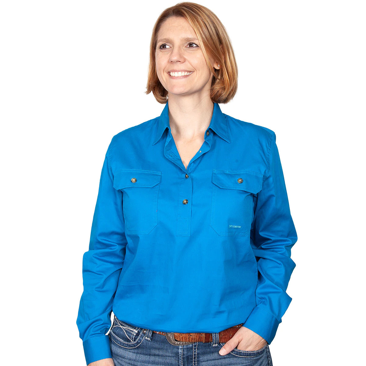 Just Country Womens Jahna Half Button Work Shirt (50505) Blue Jewel XS/8