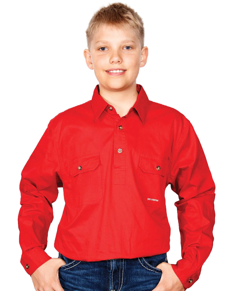 Just Country Boys Lachlan Half Button Work Shirt (30303) Chilli S/6-7