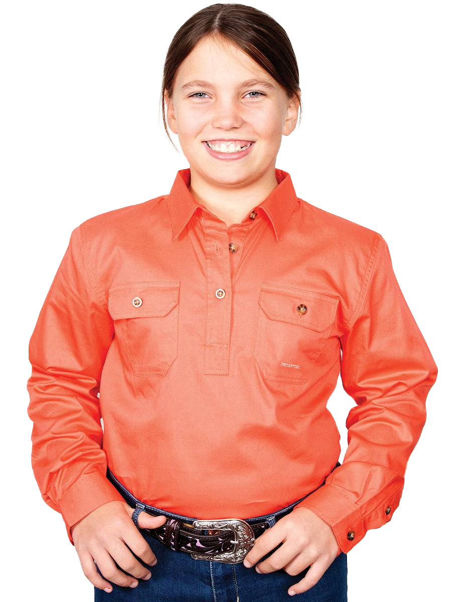 Just Country Girls Kenzie Half Button Work Shirt (60606) Hot Coral XS/4-5
